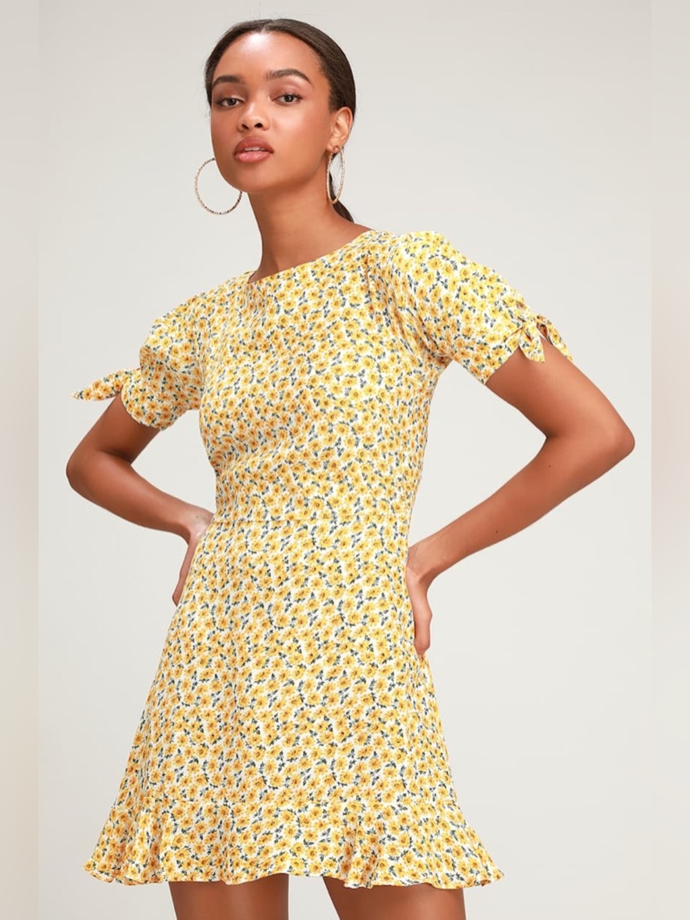 Faithfull the Brand Daphne Yellow Floral Tie-Sleeve Mini Dress 2